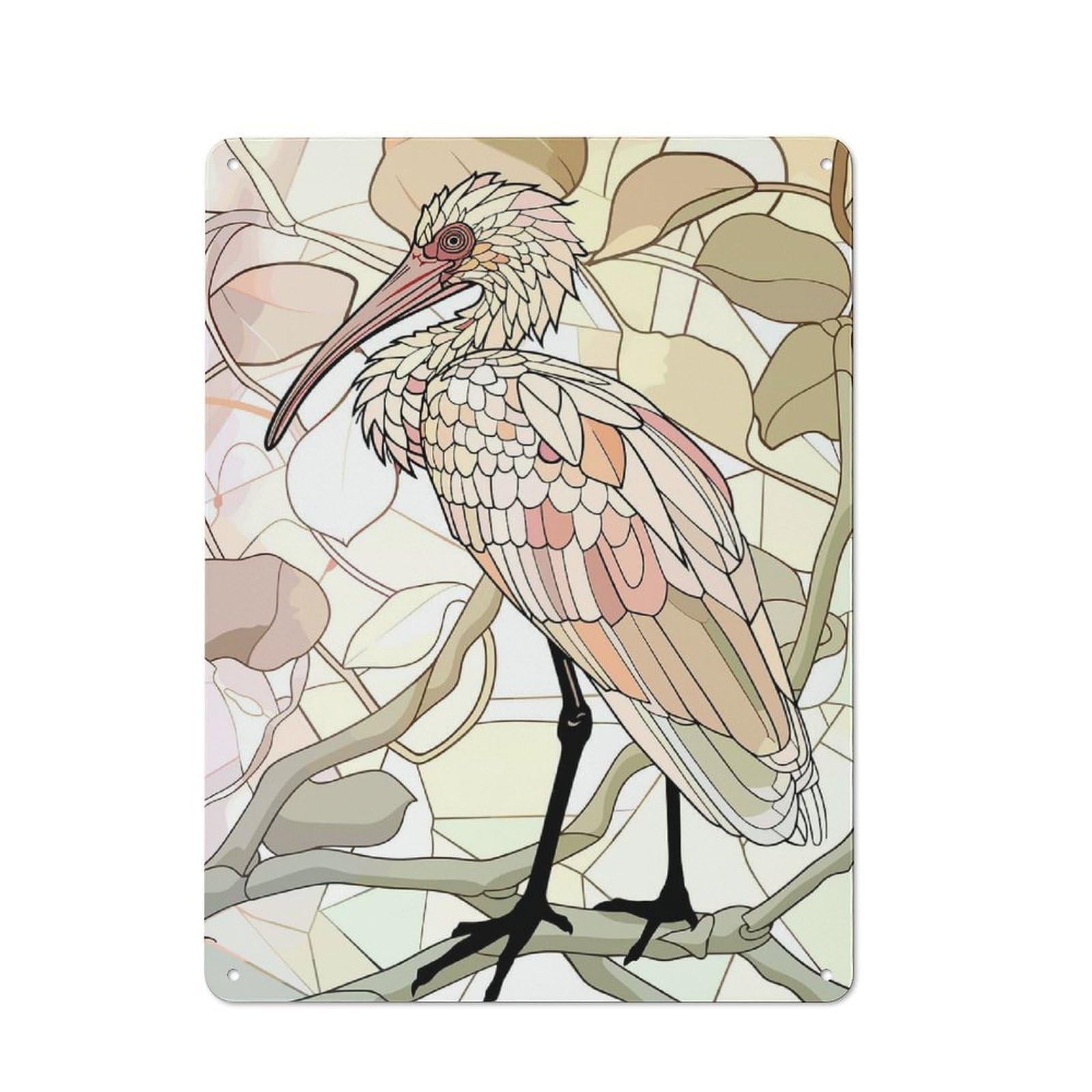 Junmoney Style-22 Tin Wall Plaque 40X30cm With Art Nouveau Bird On Branch For Workshop Wall, Housewarming Wall Decor For People Furnishing Workshop