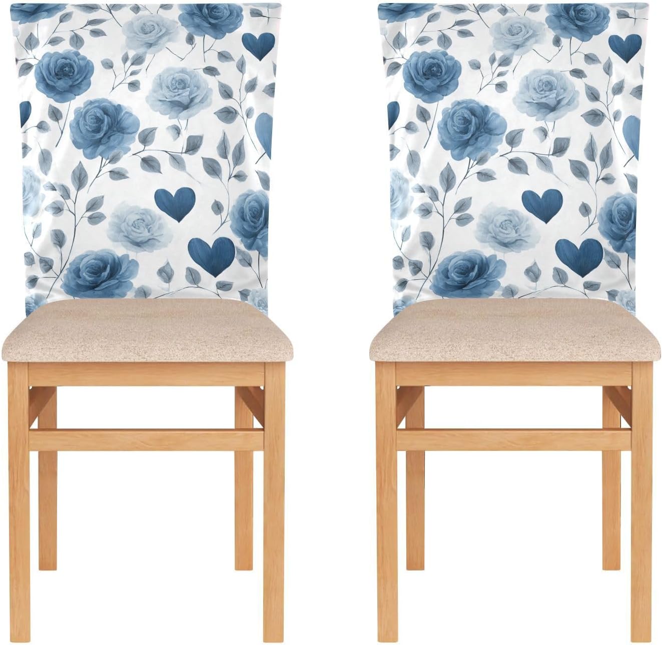 ALAZA Blue Roses Hears Chair Back Cover Set of 6, Washable Reusable Removable Chair Slipcovers Decorative Chair Cover for Home Kitchen Wedding Party