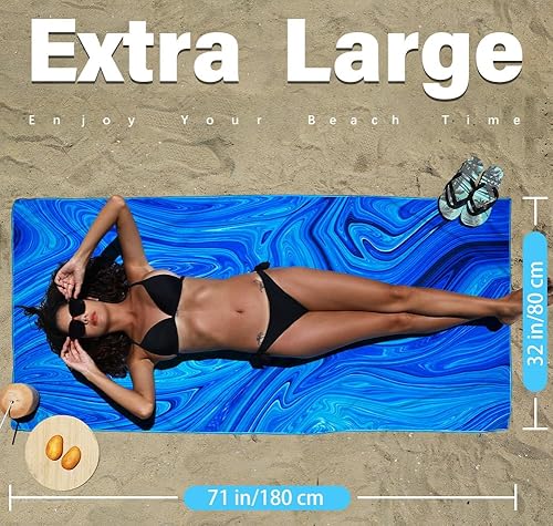 Miniatura 2 de Toalla de playa ligera de microfibra sin arena, de secado rápido, absorbente, toallas delgadas compactas para natación, piscina, camping, accesorios