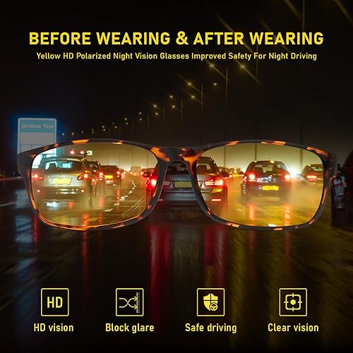 Miniatura 6 de DUCO Gafas de visión nocturna para hombres y mujeres, antirreflejos, lentes de conducción nocturna, polarizados, protección UV400, lentes amarillos