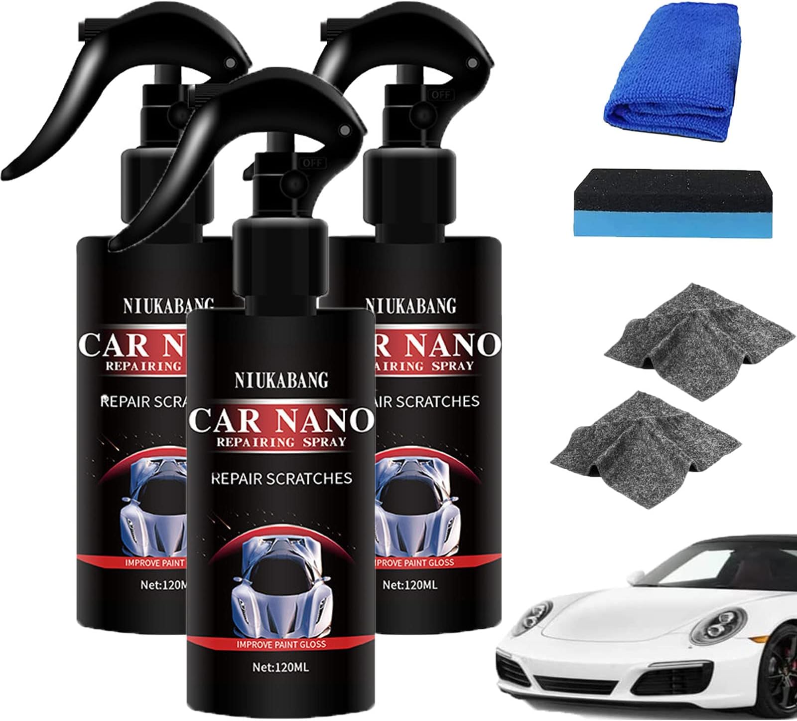 Car Scratch Repair Nano Spray, Car Nano Repairing Spray, Polishing Nano Coating Agent, Fast Repairing Scratch Spray - Scratch Removal For All Car Body (120ml-3Pcs)