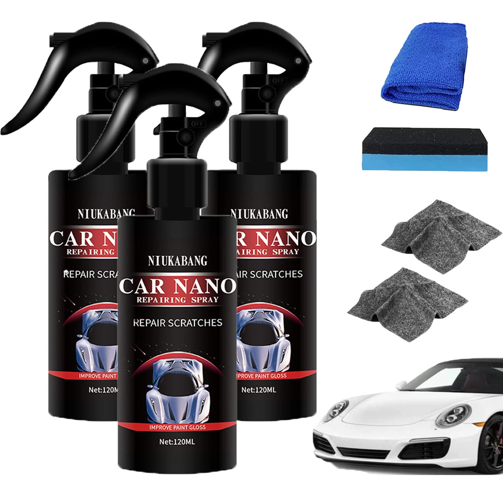 DINNIWIKL Car Scratch Repair Nano Spray, Car Nano Repairing Spray, Polishing Nano Coating Agent, Fast Repairing Scratch Spray - Scratch Removal For All Car Body (120ml-3Pcs)