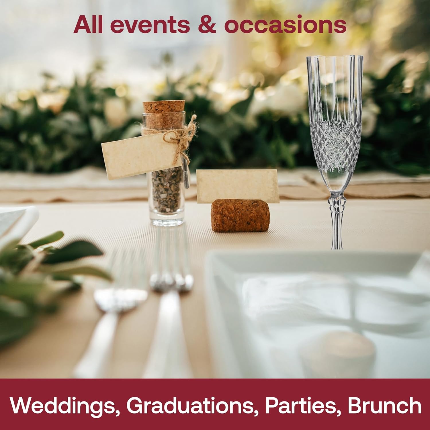 Smarty Had A Party Disposable Champagne Flutes, 48 Pack 8 oz Clear Crystal-Cut Plastic Champagne Glasses with Stem for Elegant Weddings, Toasting, Mimosa Bars, Parties & Events