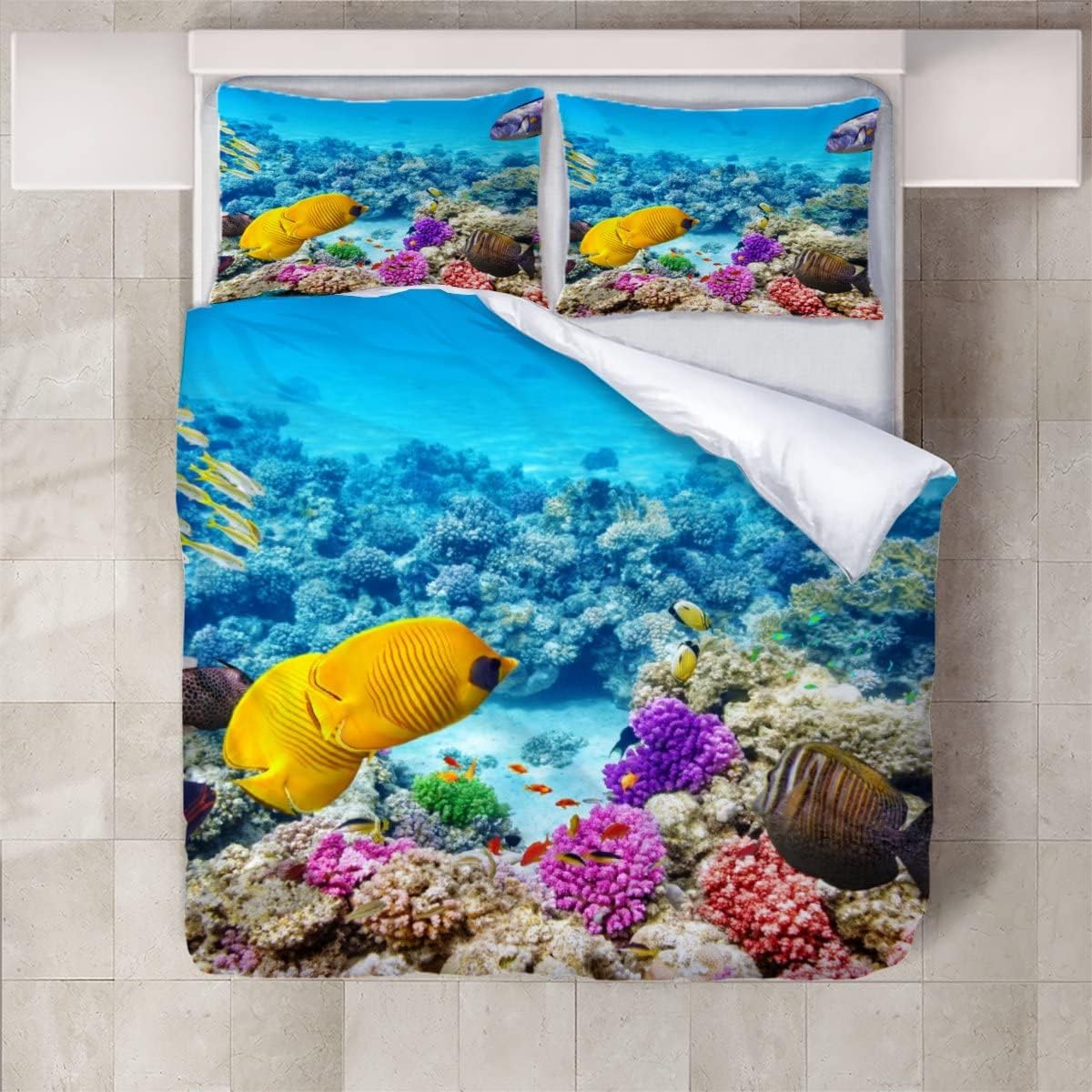 3D Printed Duvet Cover Coral Fish Pattern Printed Bedding Duvet Cover with Zipper Closure Soft Microfiber（78"X78"）