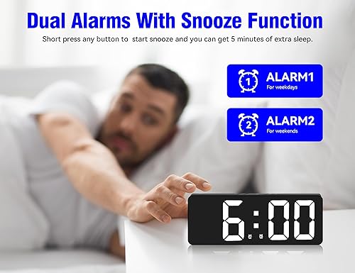 Miniatura 3 de Reloj despertador digital con pantalla LED grande con 2 ajustes de alarma, brillo de 5 niveles, 1224 horas, repetición, control de voz para