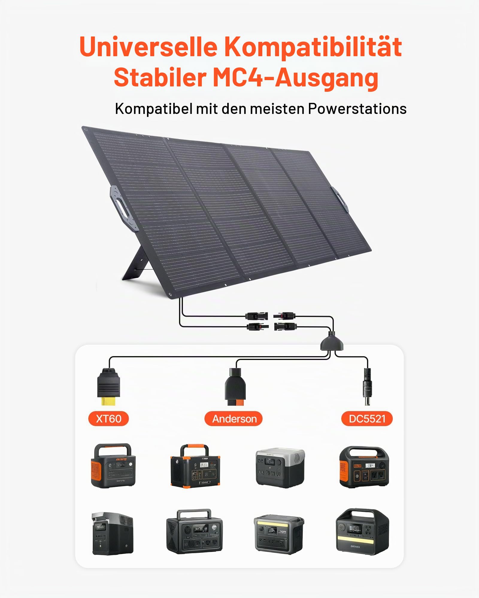 VEVOR Faltbares Solarpanel 400 W, Tragbares Solarladegerät 24% Hocheffizienz, Monokristallines Solarmodul mit MC4-Ausgang & 10-in-1-DC-Adapter, IP67, für Powerstations, Camping, Wandertouren