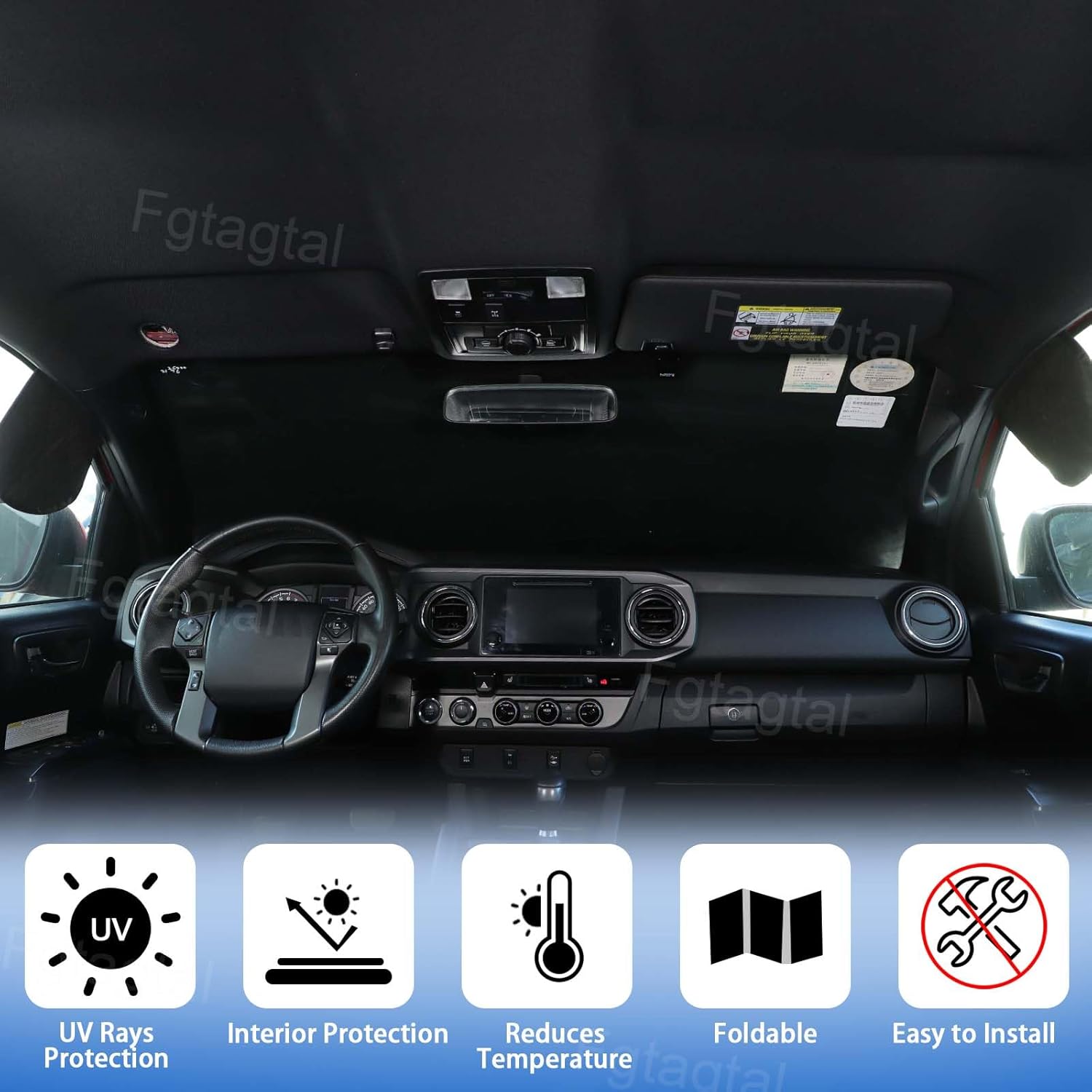 Windshield Snow Cover Fit for Toyota Tacoma 2015-2022, Front Windshield Cover for Ice and Snow, Auto Extra Thick Windshield Ice Cover Protects Windshield from Rain, Sun, Frost (Black)