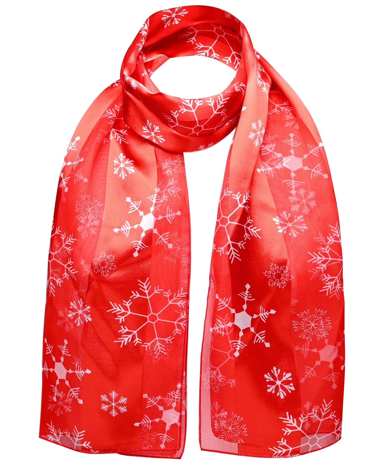 Basic Sense Christmas Scarf for Women, Festive Xmas Scarves with Santa, Snowman & Reindeer Prints, Snowflake - Red