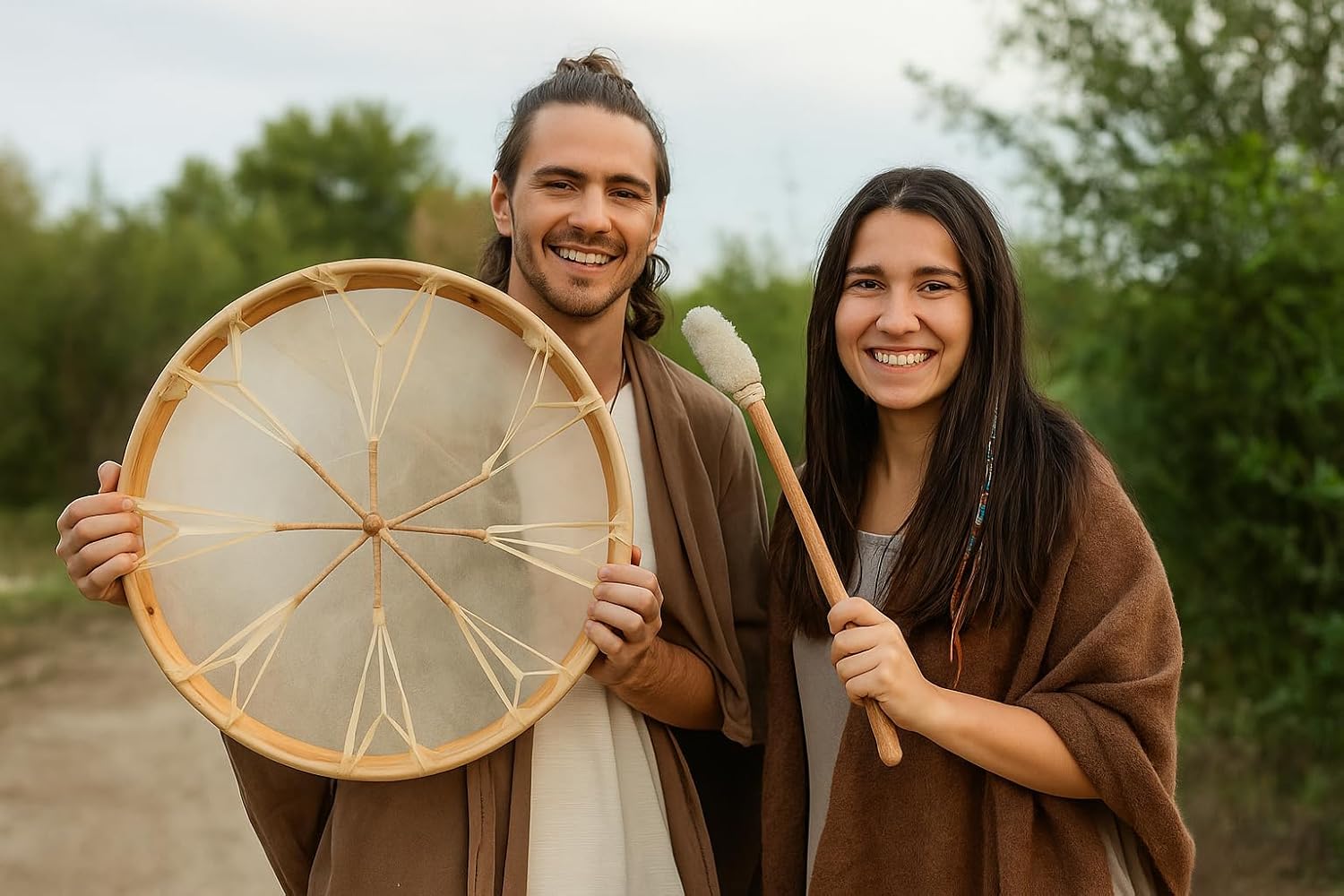 ARAW American Shamanic Native Drum, Bison Natural Hide, Cedar Wood Frame, Handmade Drum (18 Inches Diameter X 2.5 Inches)