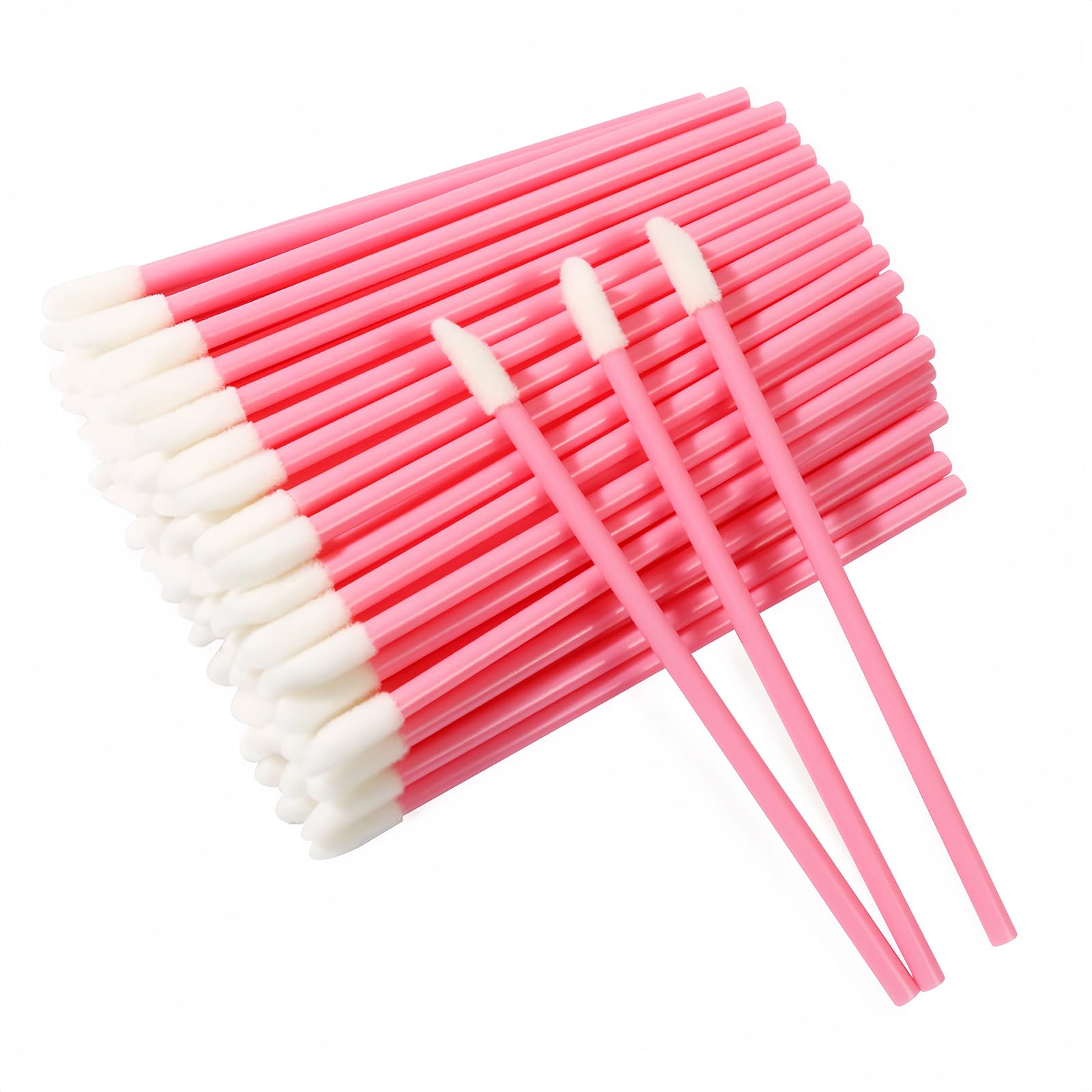 Qufiiry 100 Pièces Pinceau à Lèvres, Brosse à Lèvres Applicateur, Applicateur de Rouge à Lèvres, Outils de maquillage pour les lèvres et les yeux(Rose)