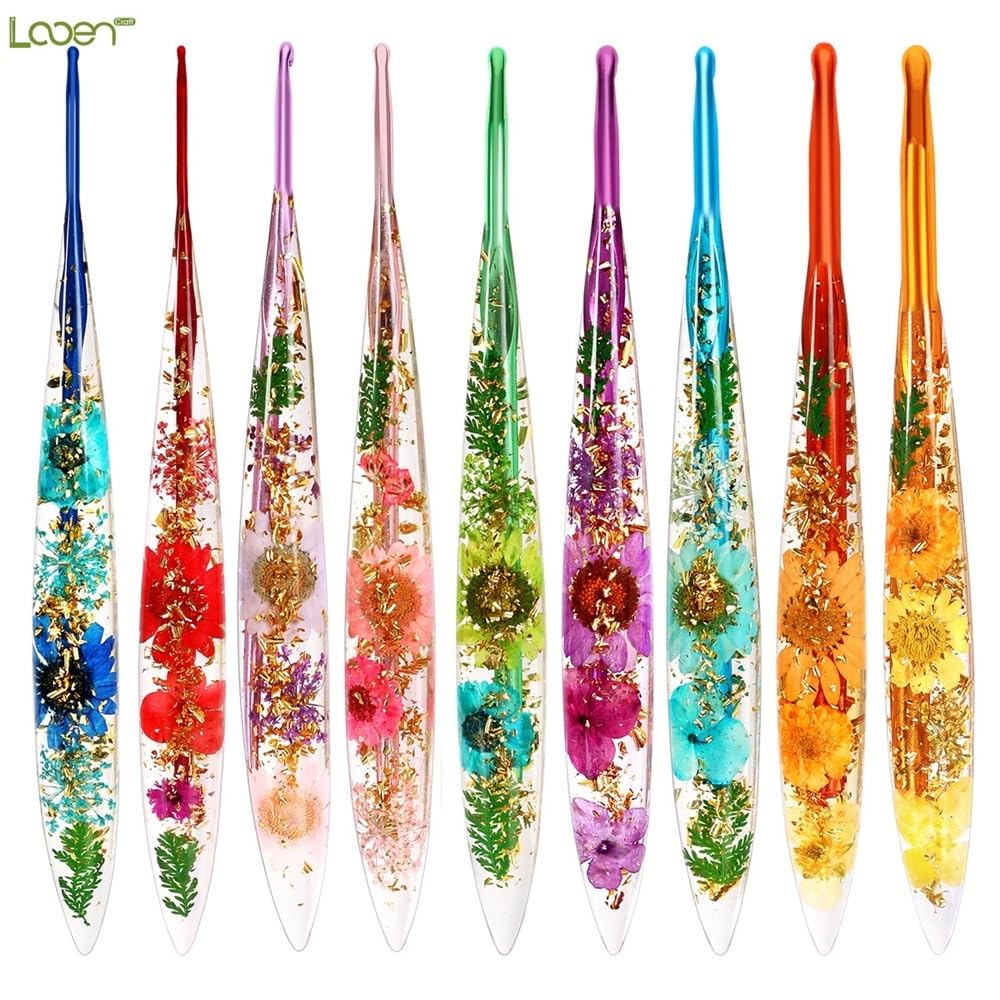 Kits de Ganchos Ganchillo con Estampado Floral Resina epoxi, Accesorios Agujas extendidos for Tejer a Mano, 9 Uds./1 ud(9pcs)