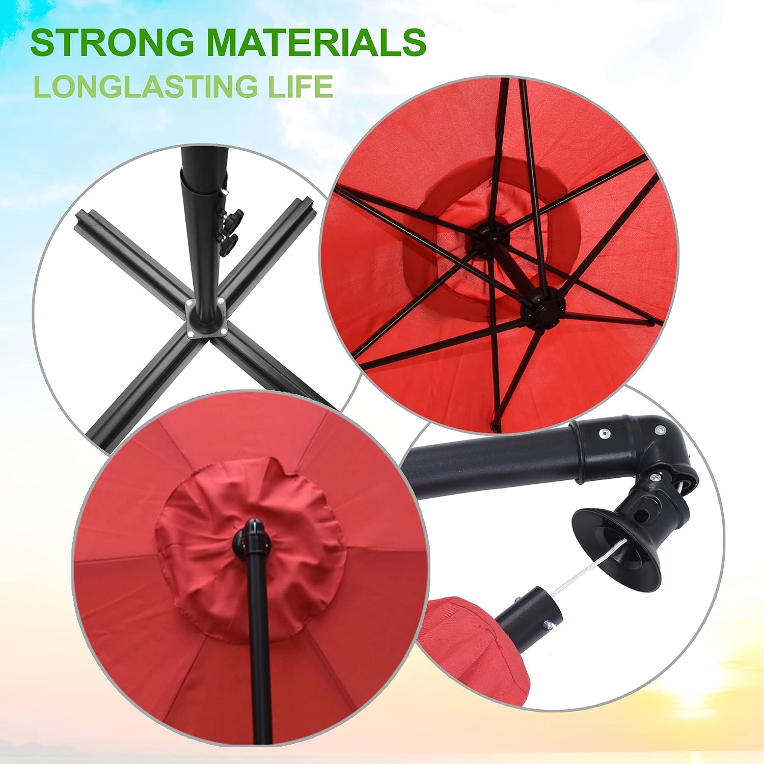 LABBA 9ft Offset Hanging Market Patio Umbrella for Backyard, Poolside, Lawn and Garden with/Easy Tilt Adjustment, Polyester Shade, 6 Ribs - Red