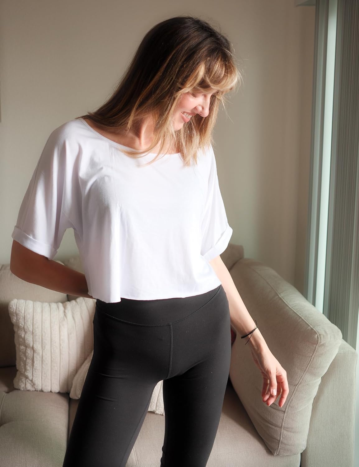 Kistore Off The Shoulder Tops for Women Going Out Short Sleeve Crop Top Boat Neck Loose T Shirt - Image 3