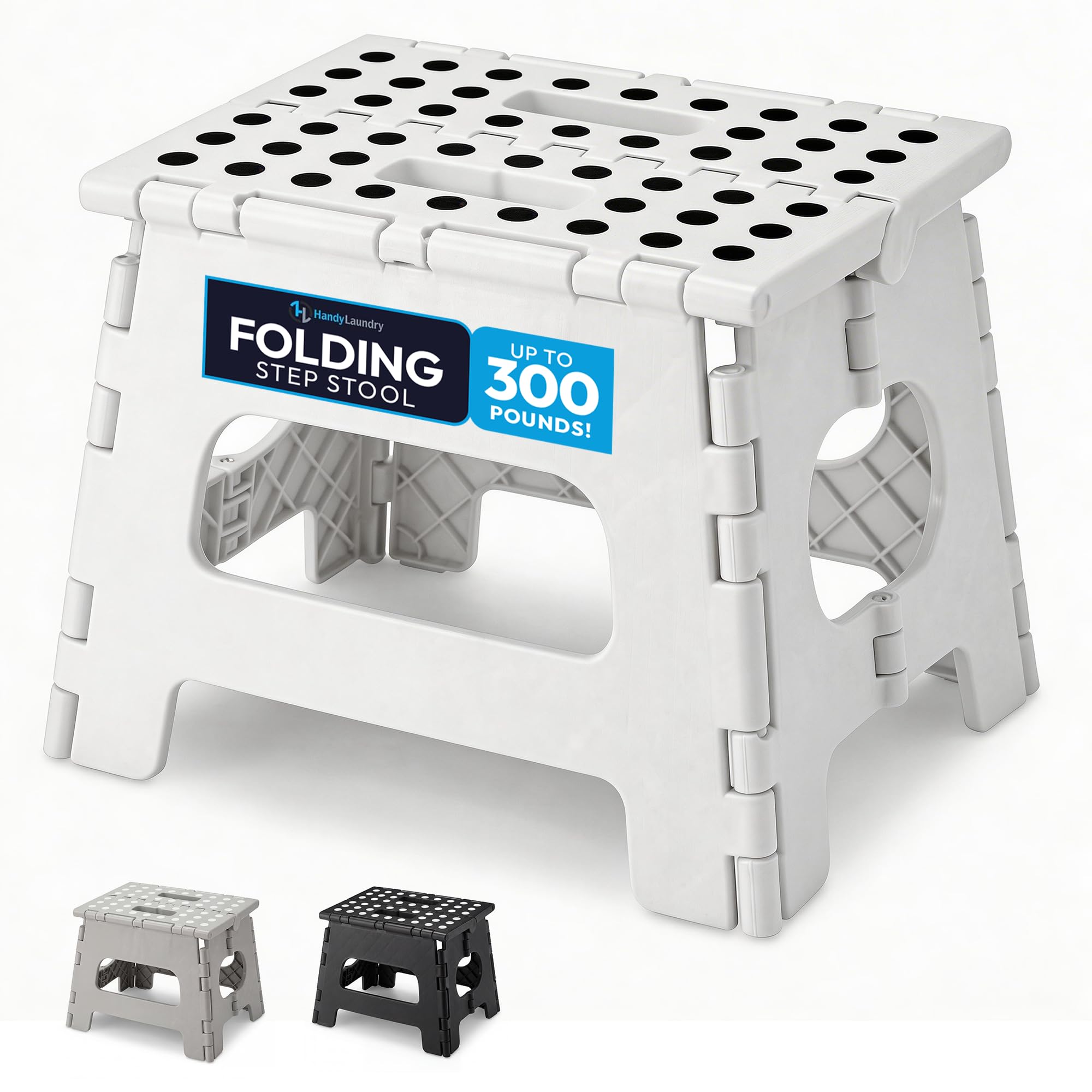 Handy Laundry Folding Step Stool 8 Inch, White, Non-Slip Holds 300 lbs