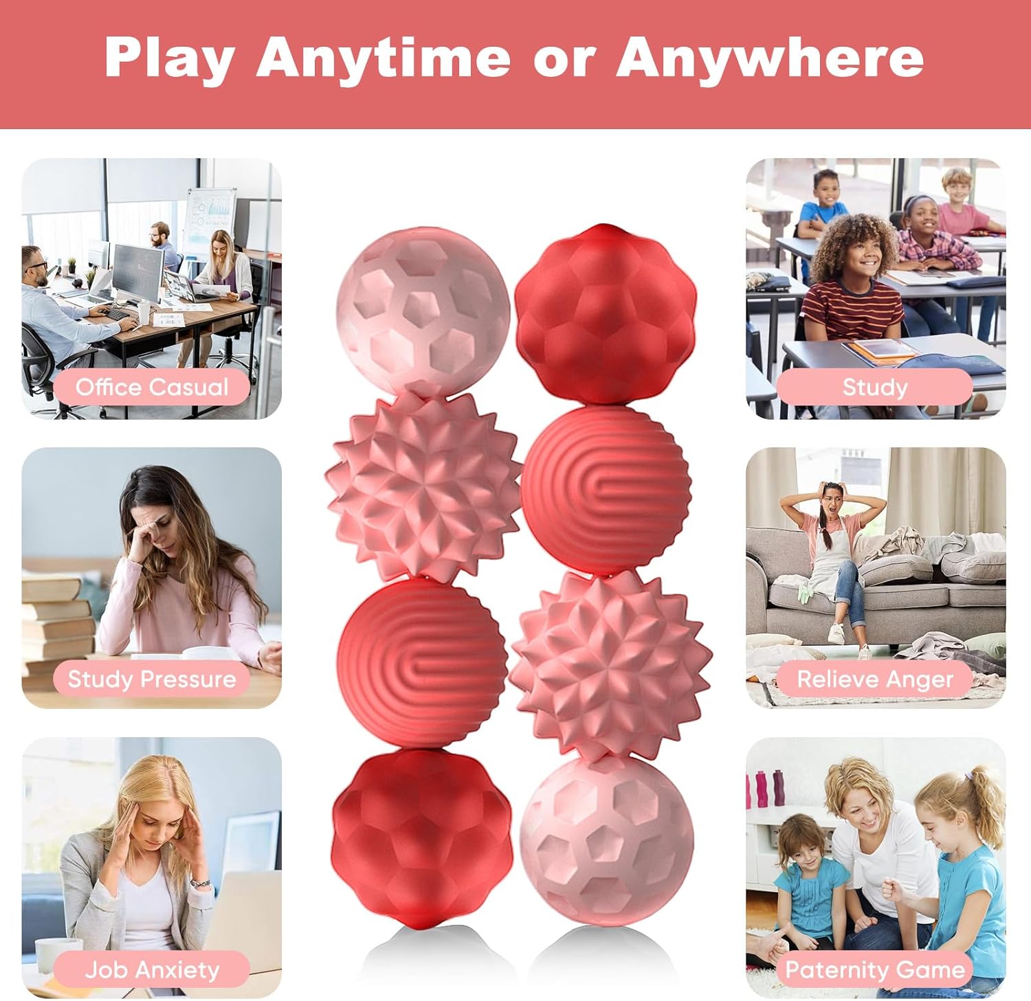 Valentines Gifts for Him Silicone Magnetic Balls Fidget Toys for Adults & Teens, 4PCS Stress Relief Sensory Toys for Autism ADHD Anxiety Fun Textures Gadgets Office Desk Toy for Kids Adults（4 Pink） - Image 5