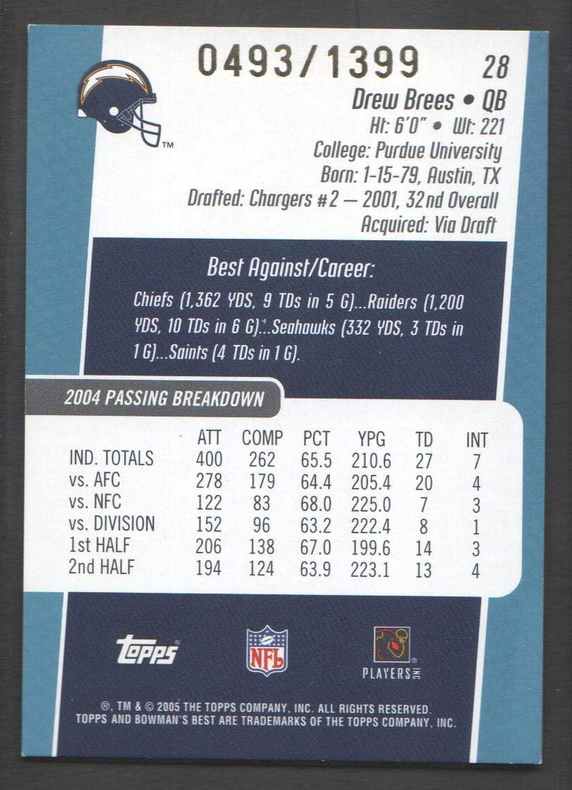 2005 Bowman's Best Football Blue #28 Drew Brees 0493/1399