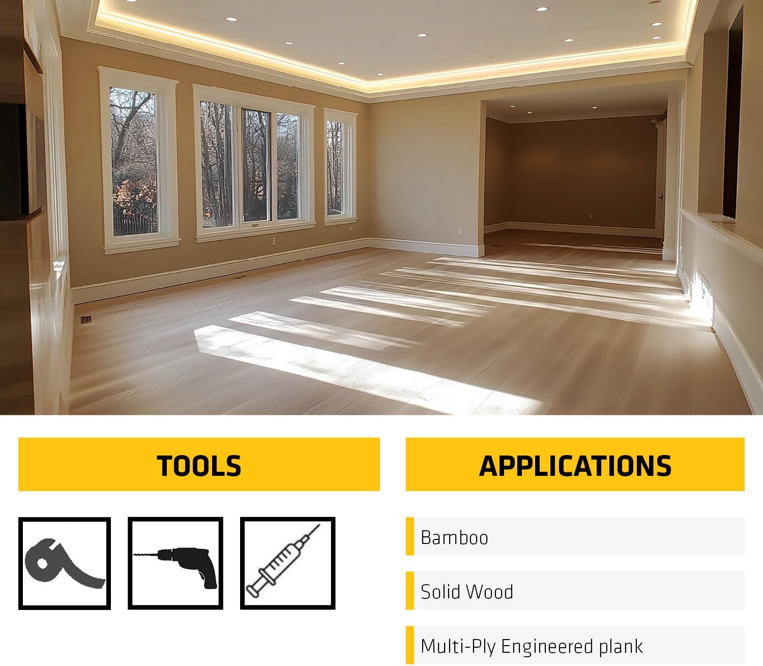Sika DriTac - Floor Repair Adhesive - SW-1 Solid Wood and Bamboo Floor Repair kit - White - Corrects voids and Popping Wood Conditions - Full kit