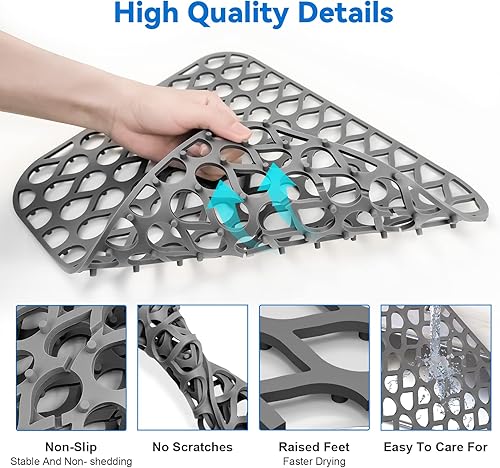 Miniatura 6 de Toovem - Protectores de fregadero de cocina de 26 x 14 pulgadas, alfombrillas de silicona para la parte inferior del fregadero de acero