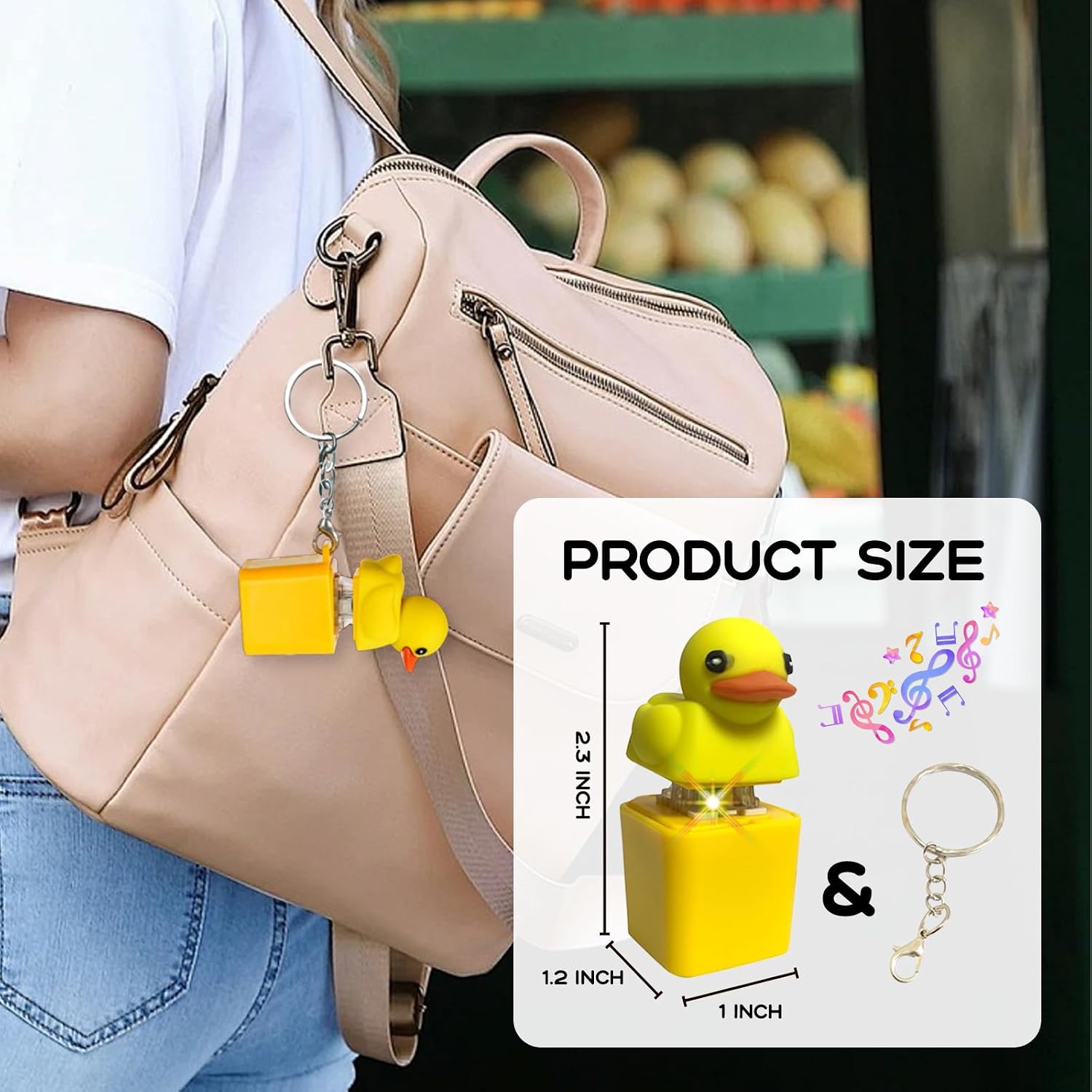 Duck Quacking Fidget Toy Keychain - Fun Fidget Toy Duck Keyboard Keycap That Quack Stress Reliever with Lights & Sound for Bags Purses Backpacks (2Pack)