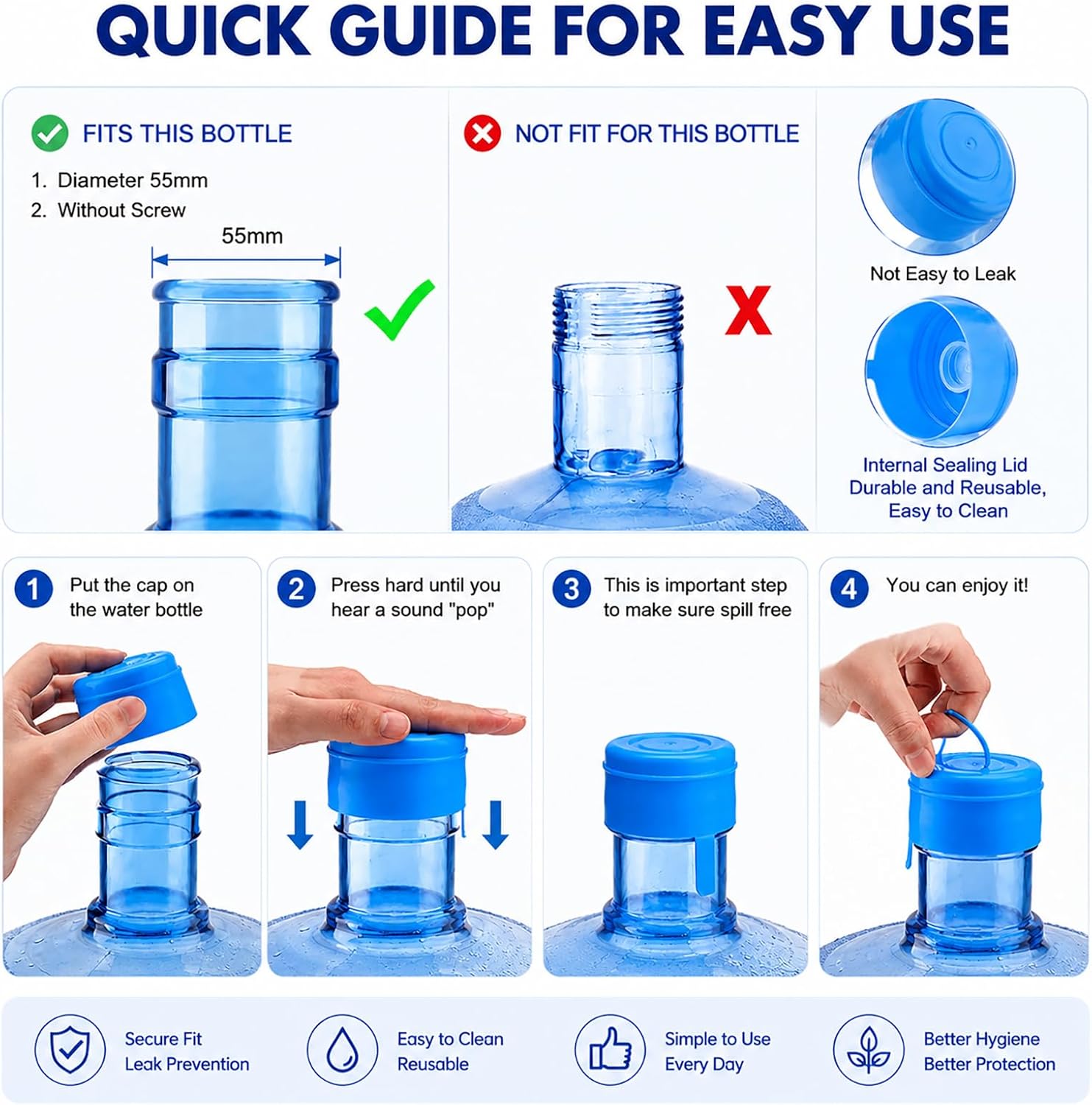 GuangTouL 20 Pcs Non Spill Caps for 3 & 5 Gallon Water Jug Cap Anti-Splash Bottle Caps Replacement Water Bottle Snaps image 3