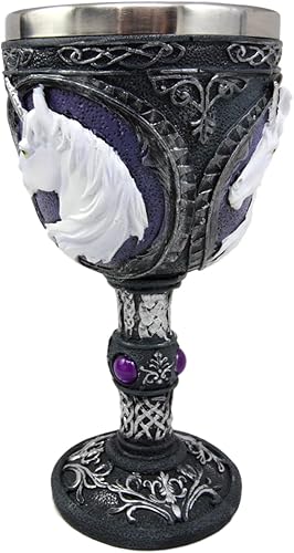 Miniatura 3 de Ebros Gift Gran figura mágica sagrada púrpura real gemas blancas unicornio vino de pureza cáliz cáliz figura con arte de desplazamiento y nudos