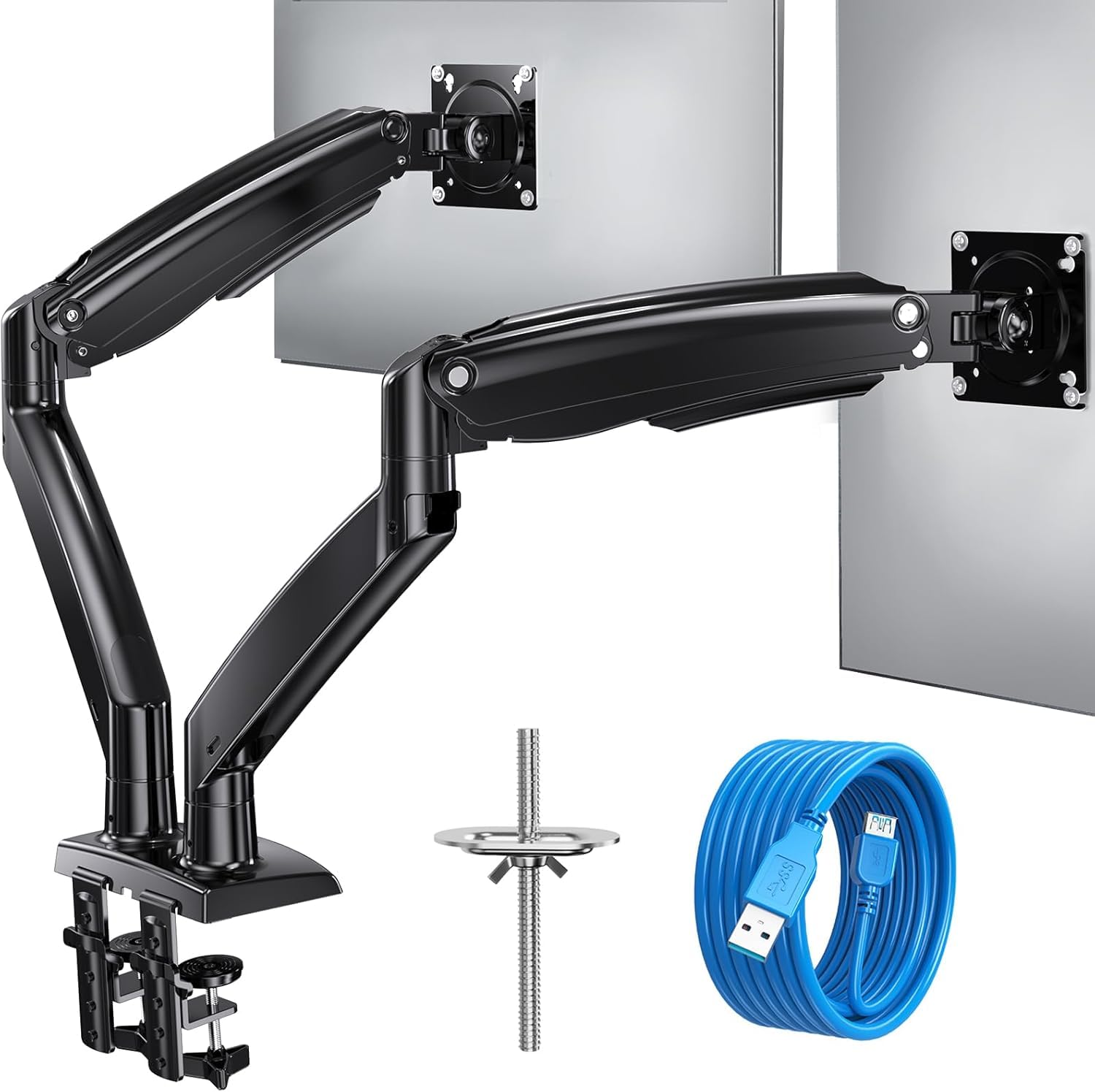 HUANUO Monitor Halterung 2 Monitore für 13-40 Zoll Bildschirme, Dual Monitor Arm, Gaming Monitorständer VESA 75 & 100 mm, C-Klemme und Tüllenbefestigung, Erhöhte Tragfähigkeit von 2-12 kg