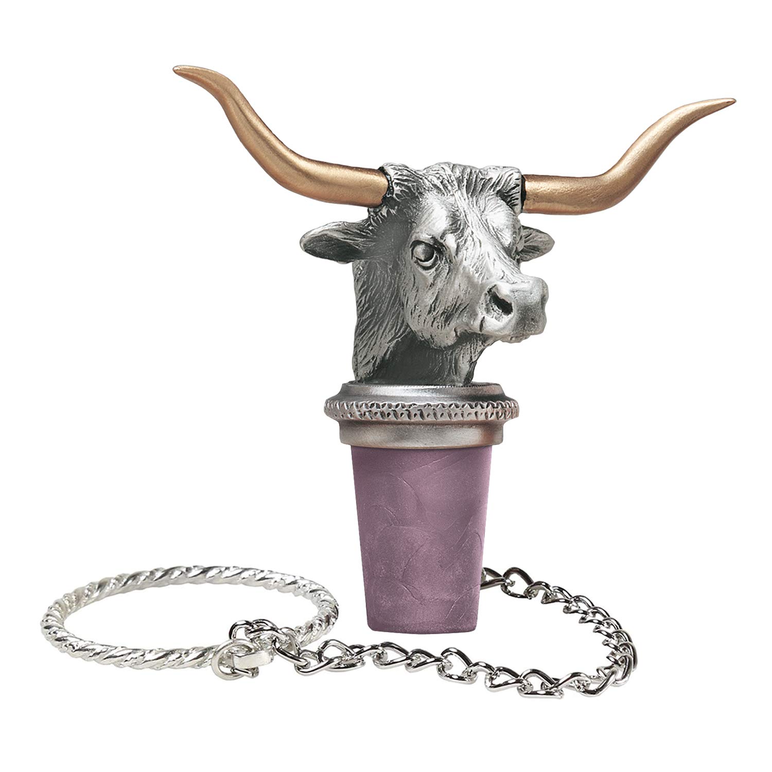 Texas Longhorn Bottle Stopper with Brass Horns | Bottle Topper for Wine, Liquor | Expertly Crafted Pewter Reusable Wine Cork