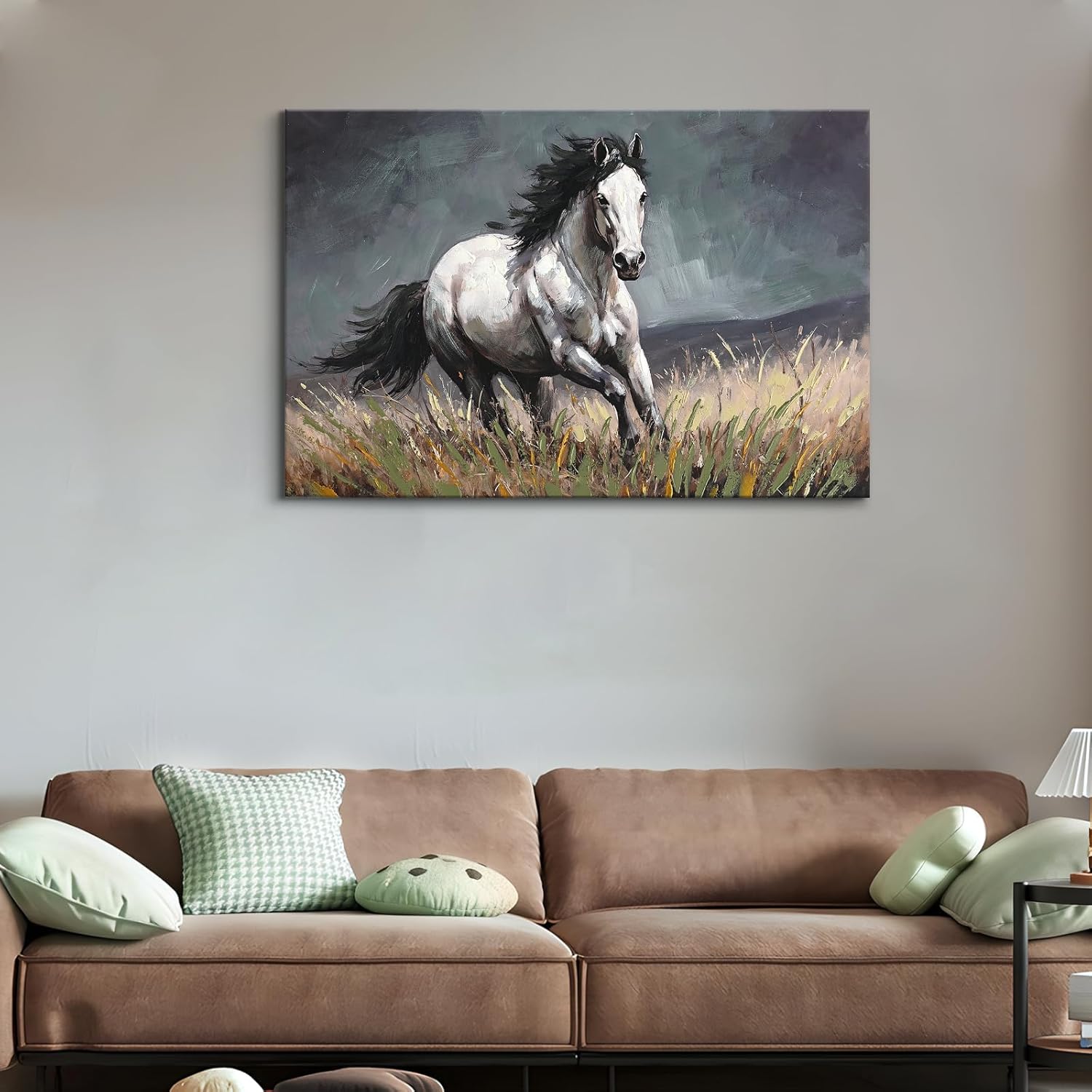 DRLWGTY Dynamic Horse Canvas Wall Art,Galloping Horses with Hand-Painted Detail Highlights Modern Painting for Living Room,Ready to Hang