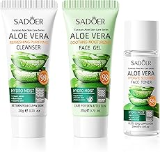 Travel Size Skin Care, Aloe Vera Gel 20ml, Collagen Facial Cleanser 20g, Aloe Vera Tonic with Hyaluronic Acid 20g, Travel Friendly Moisturizing Care Set, 3 Pieces