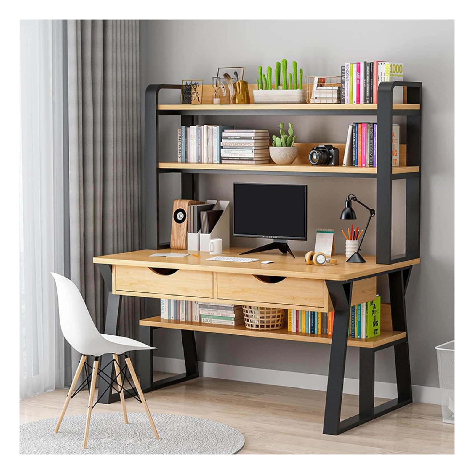 Wdsopk Pear Computer Desk Home Office Desk Computer Desk With Storage Shelves And 2 Drawers Home Office Desk With Sturdy Metal Frame Writing Study Workstation For Home（-39 In）