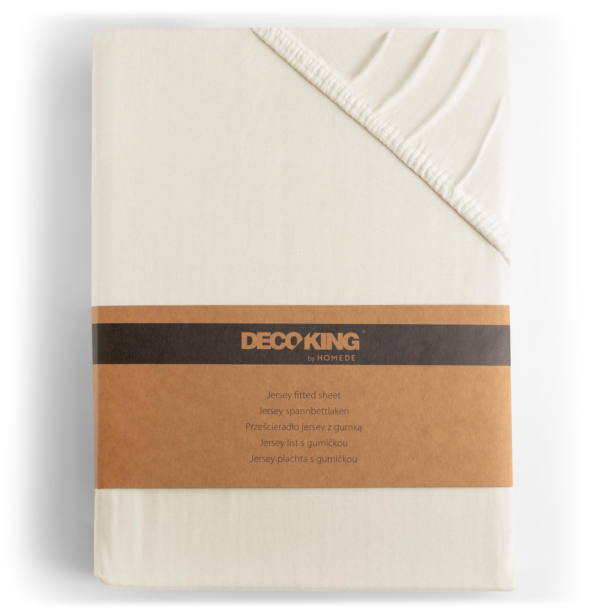 DecoKing Fitted Sheet Single 100% Combed Cotton Soft Jersey Bed Sheet 80x200-90x200 cm Ecru Amber