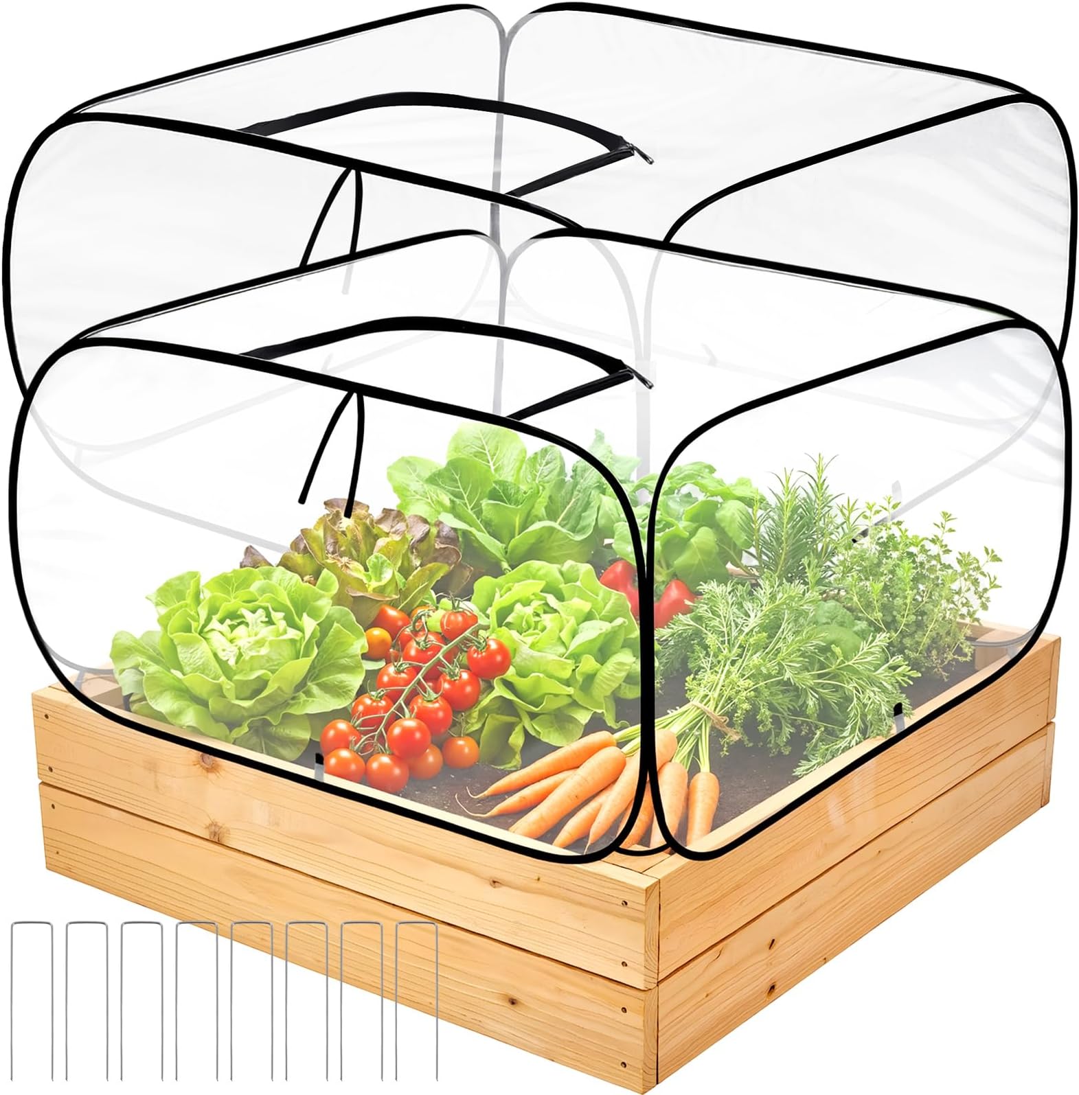 2 Pack Garden Covers for Raised Bed Foldable Clear PVC Greenhouse for Freeze Protection Row Plants Cover Accelerator with Zipper Door Black 39"x39"x20" Protection Vegetable Fruit from Animal