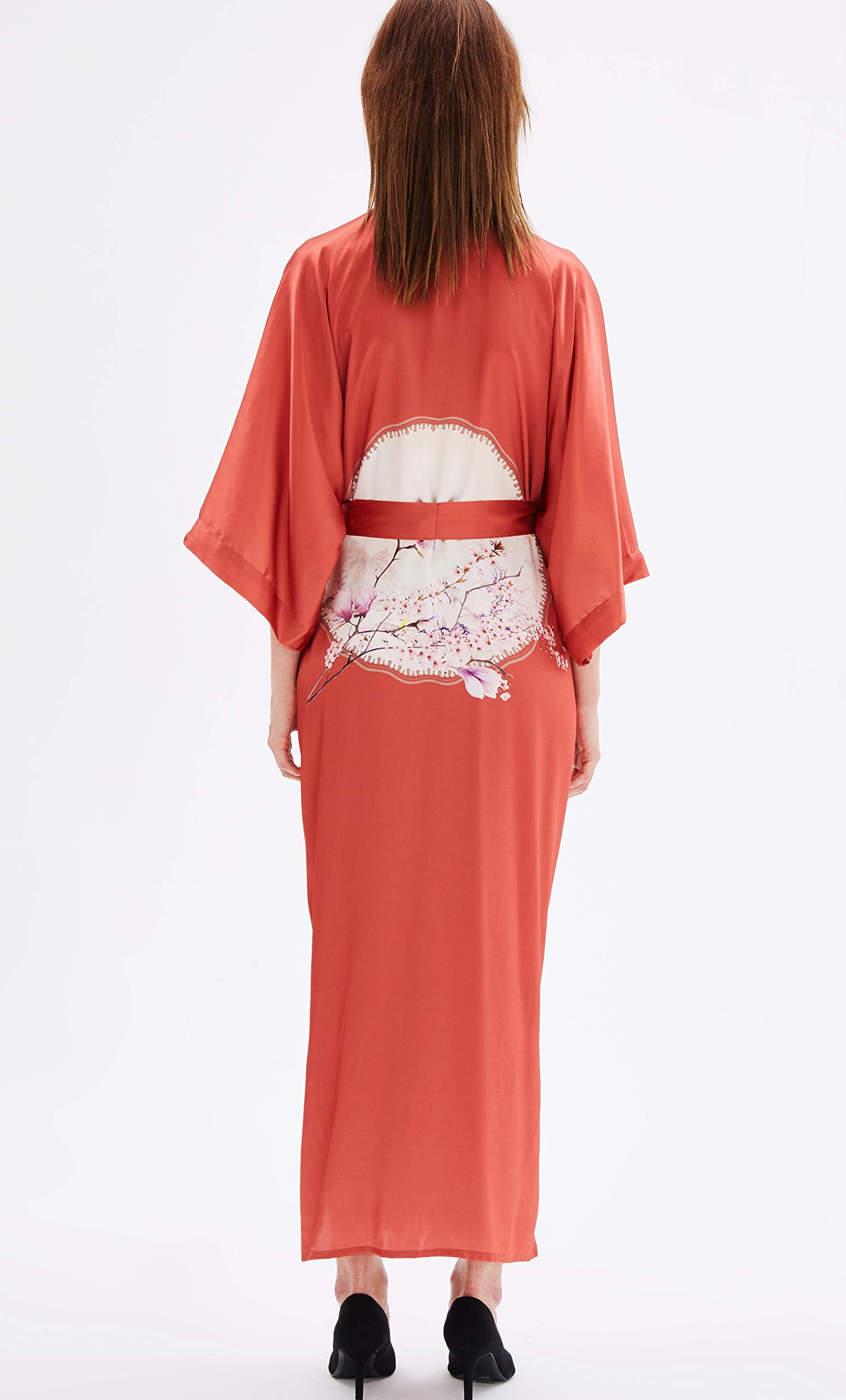 Damen Kimono Morgenmantel aus 100% Seide – Bodenlange Yukata Robe, Einheitsgröße, luxuriöses Hauskleid im japanischen Stil mit Gürtel