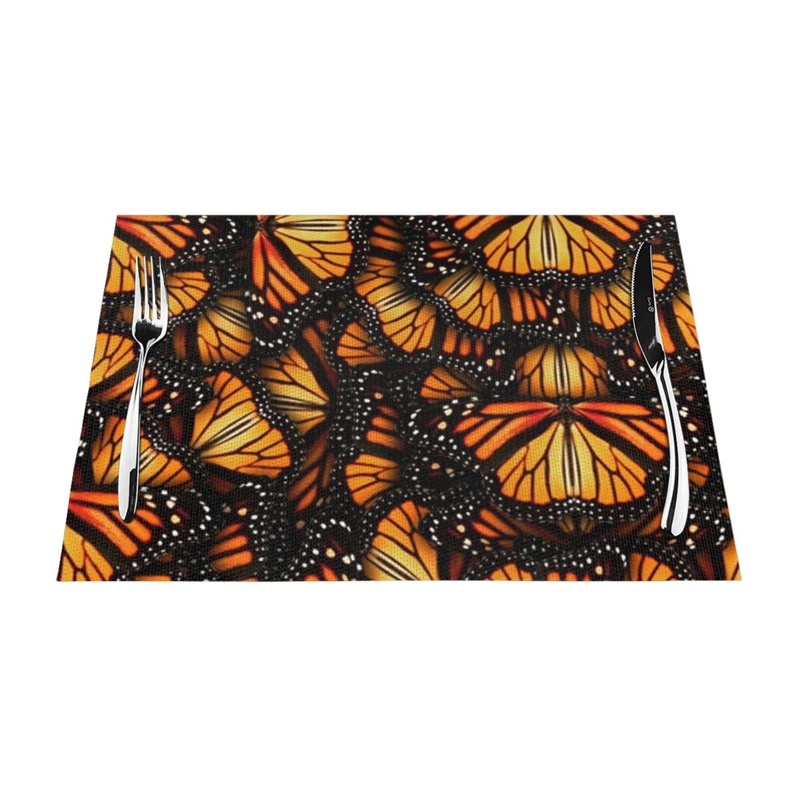 PVC Placemat Set of 1 PCS, 45x30 CM, Heaps of Orange Monarch Butterflies Printed Non-Slip Heat Resistant Place Mats for Kitchen Dining Table Indoor Outdoor