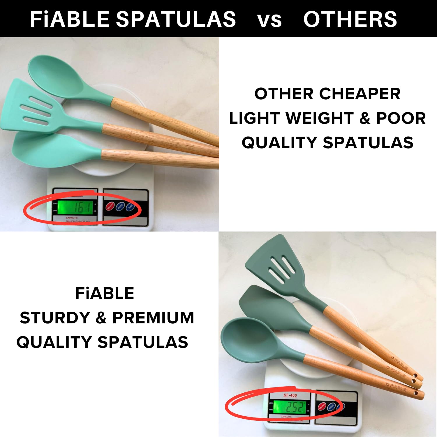 FiABLE Premium Silicone Spatula Set of 3 for Non Stick pan, Spatula Set for Cooking - Heat Resistant, FDA Certified - Hybrid Combo of 3 Green 2
