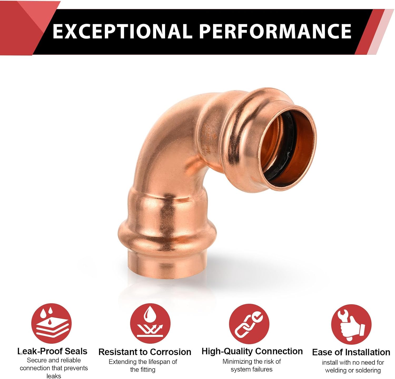 (Pack of 10) EFIELD 3/4" x 3/4" Copper Press Fit 90 Degree Elbow Fittings For Copper Tube Connection, LBP Design,(PRESS005)