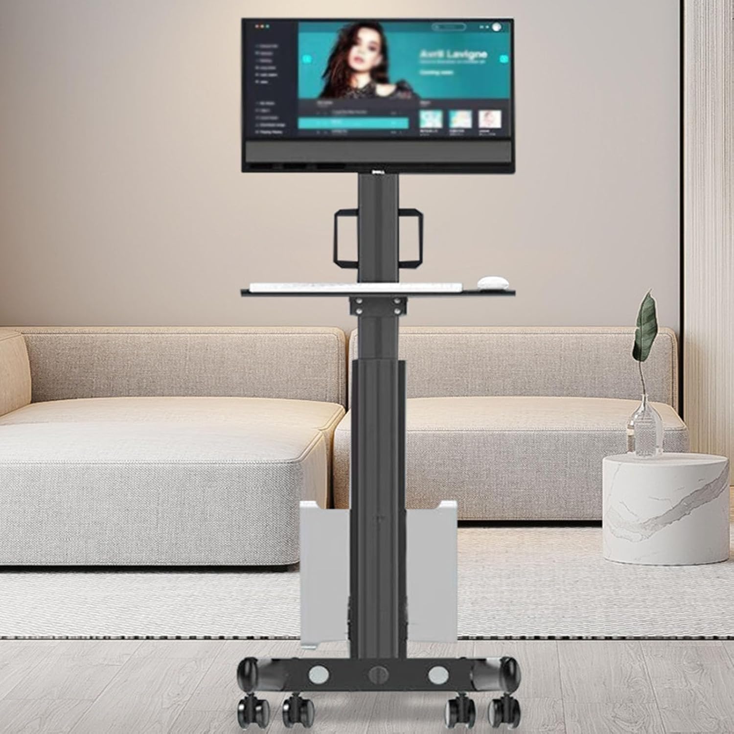 Hospital Mobile Computer Cart, Floor-Standing Rolling Cart, 15-32 Inch Standing Office Wheeled Cart with Tray, for Hospital