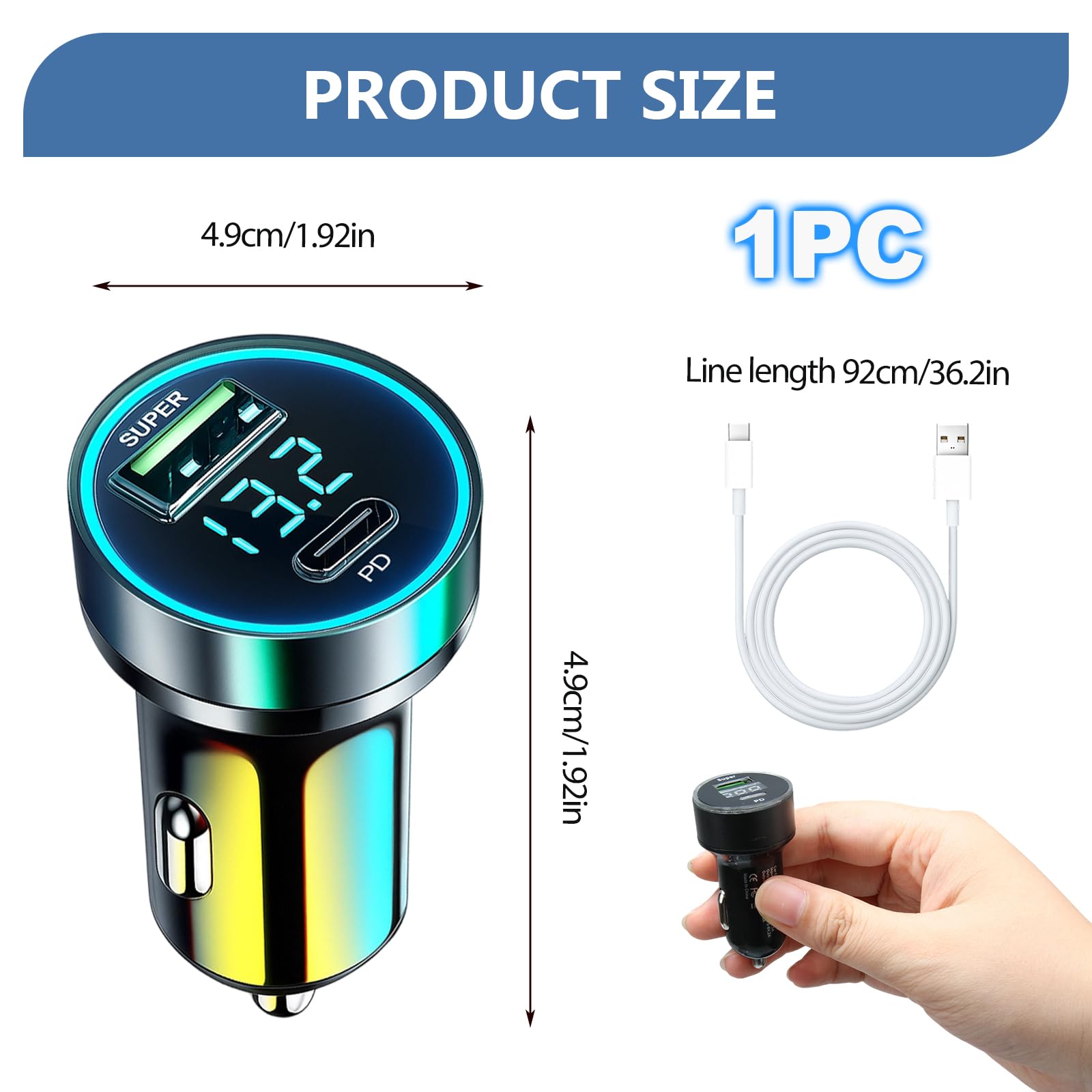 85w Accendisigari USB C Distributore Caricatore Con 65 W Qc E 20 W Pd, Caricatore Da Auto Con Cavo USB C, Adattatore Da 12 V, Adattatore per Accendisigari per Presa Di Corrente