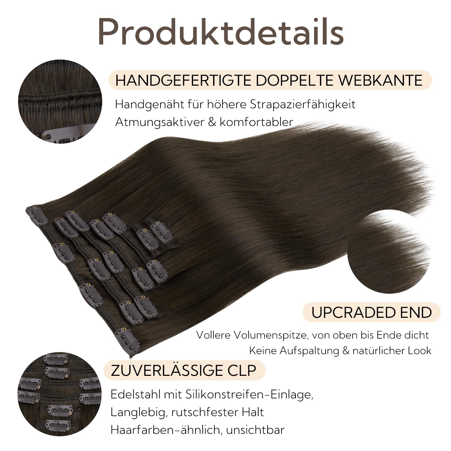hotbanana Clip In Extensions Echthaar, Dark Brown Clip in Hair Extensions Real Human Hair Straight Remy Echthaar Extensions Clip