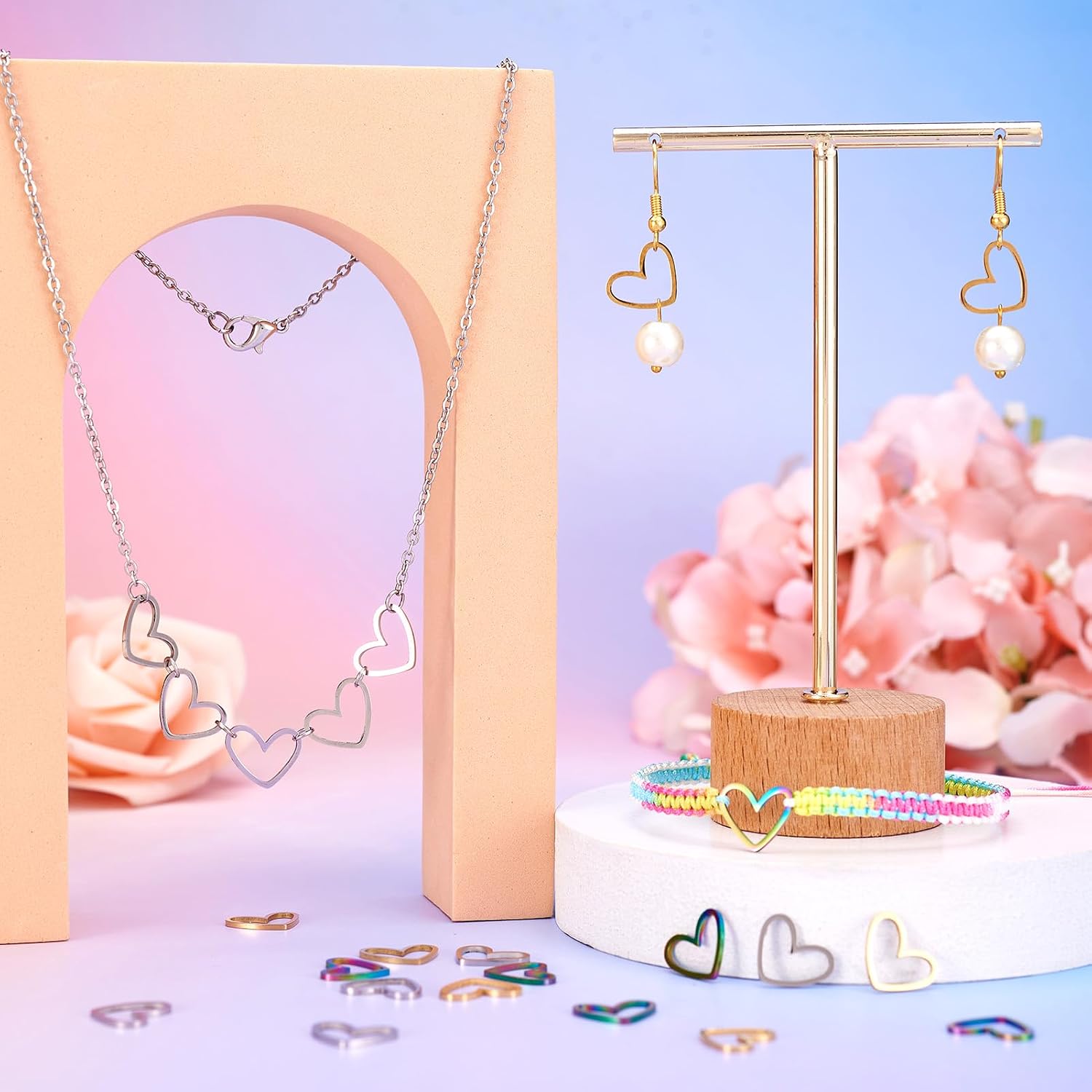 10Pcs Heart Charms Hollow Frame Pendants Connector Open Bezel Frames Rainbow Color Heart Linking Rings Beading Hoop Earrings for Necklace Bracelet Jewelry Making Resin Craft image 4