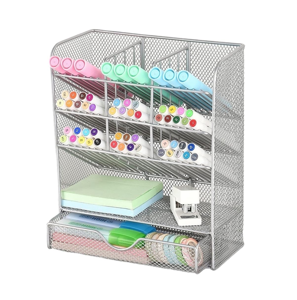 Organizer Büro Schreibtisch Organizer Stifthalter Aus Metall, Stiftehalter Für Den Schreibtisch, Schreibtisch-Organizer Mit Schublade Für Schule, Zuhause, Kunstbedarf Stiftehalter Schreibtisch (Color