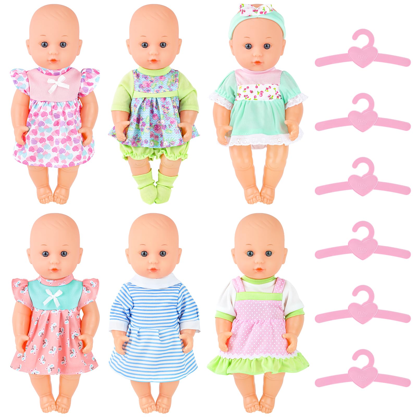 deAO Ropa para muñecas, ropa de muñeca de 30 cm y 35 cm, juego con 2 bragas para muñecas, 6 camisetas con tutú, 6 perchas para babydoll, 36 cm de 14 pulgadas (Sin muñeca)