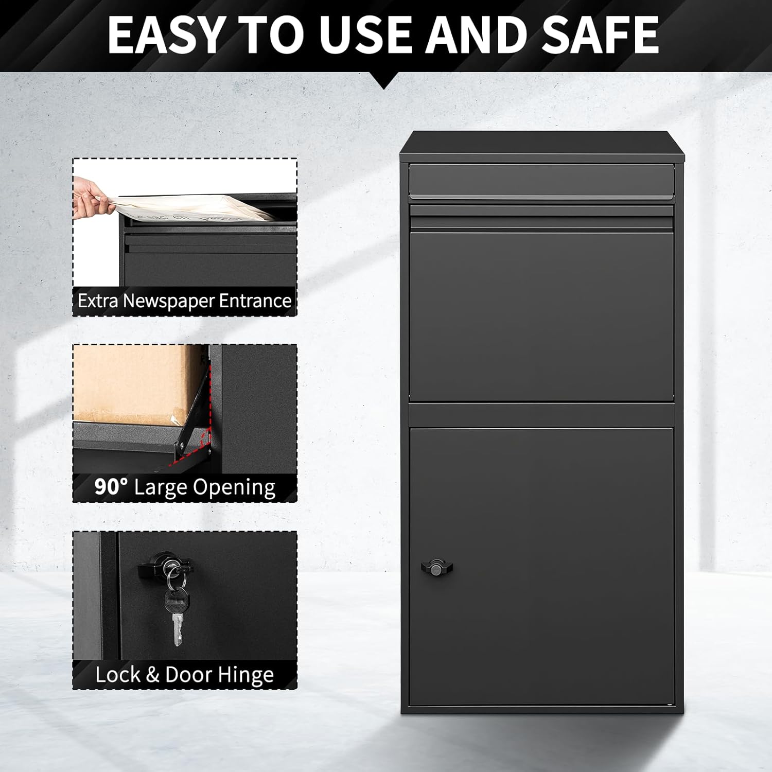 Package Delivery Boxes for Outside, 35'' x 17'' x 15.5'', Extra Large Mailbox for Parcel, Galvanized Steel Parcel Mailbox, Waterproof Lockable Anti-Theft Parcel Drop Box for Porch, Curbside, BG016