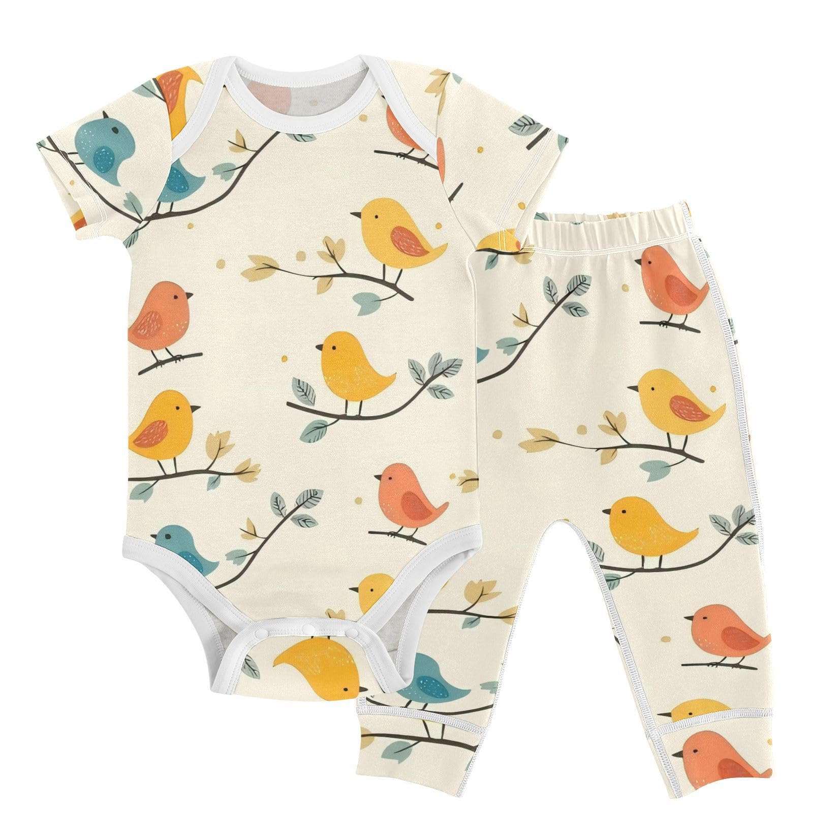 vvfelixl Cartoon Cute Bird Baby Layette Sets,Baby Bodysuits Set Unisex Short Sleeve Babys Pants Sets 9-12M