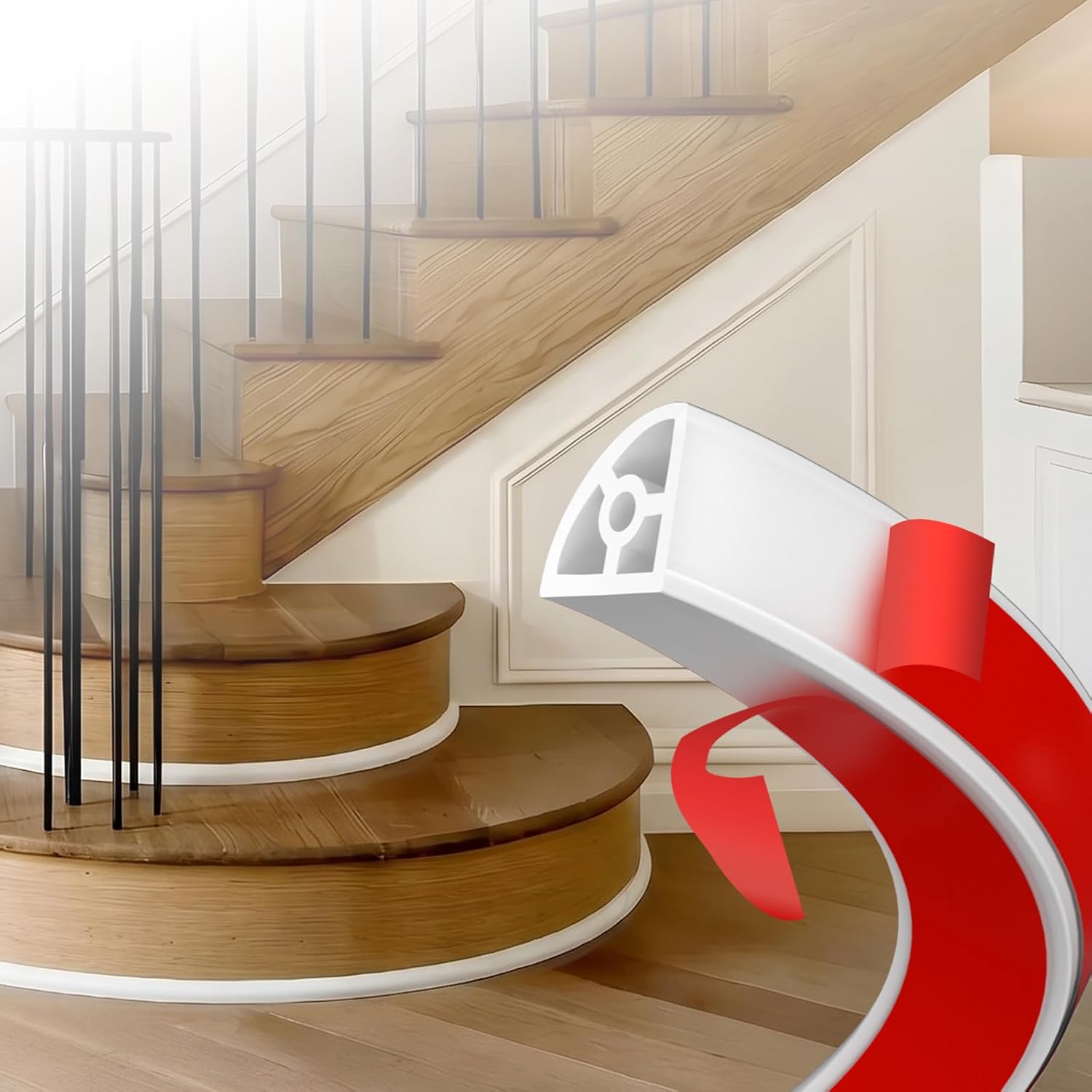Flexible Quarter Round Molding (10 Ft / 120 Inch) - Waterproof Self-Adhesive Silicone Trim for Floor Gaps & Bathtubs, Easy No-Tool Installation, Paint-Free Gap Cover