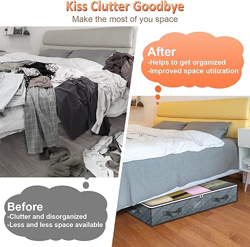 Miniatura 6 de JINHODY Contenedores de almacenamiento para debajo de la cama, paquete de 4 bolsas de almacenamiento plegables de gran capacidad de 90 litros con