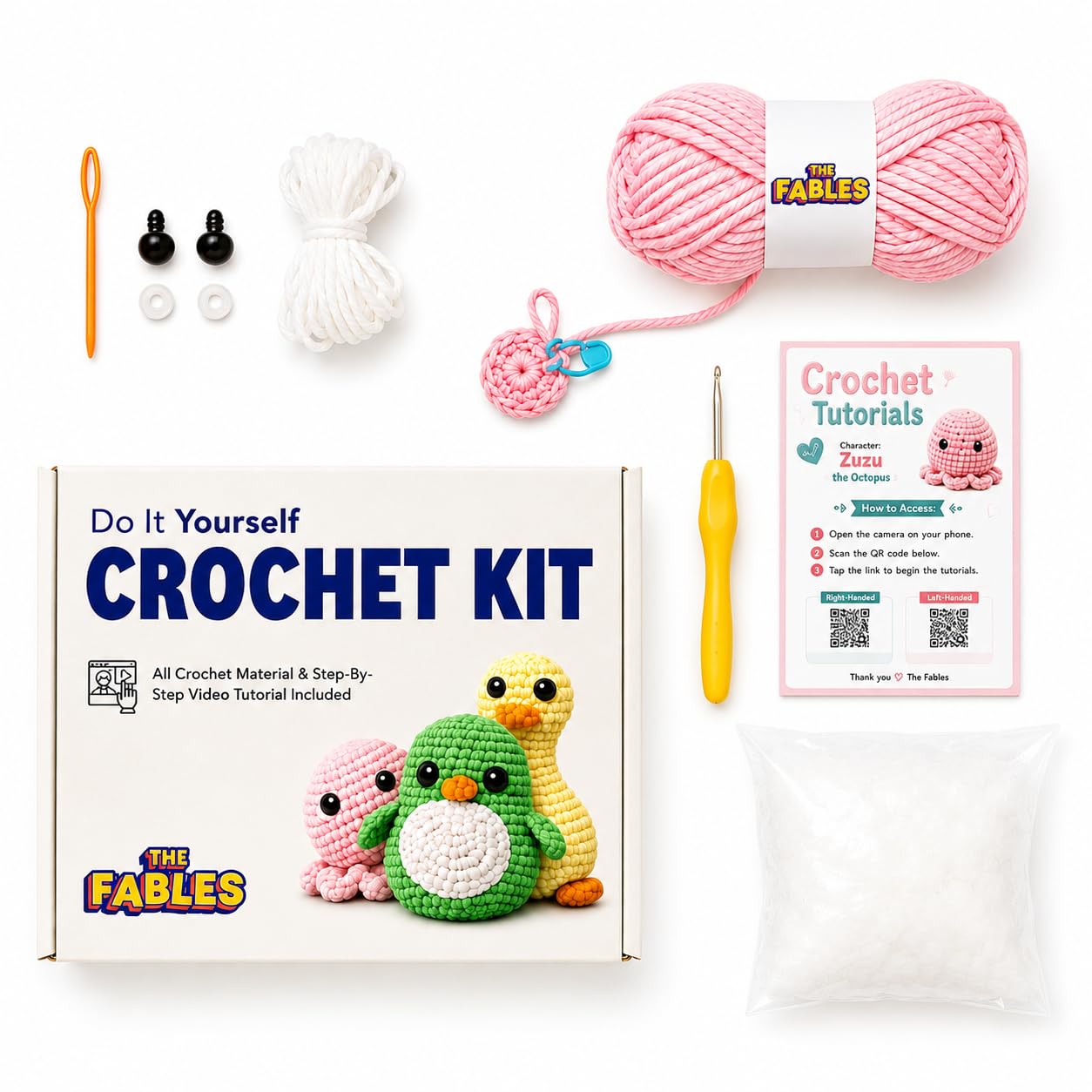 THE FABLES DIY Crochet Kit Pack of 1for Beginners, Zuzu the Octopus, with Pre-Started Yarn, Crochet Hook, Stuffing, and Step-by-Step Video Tutorials-image-32