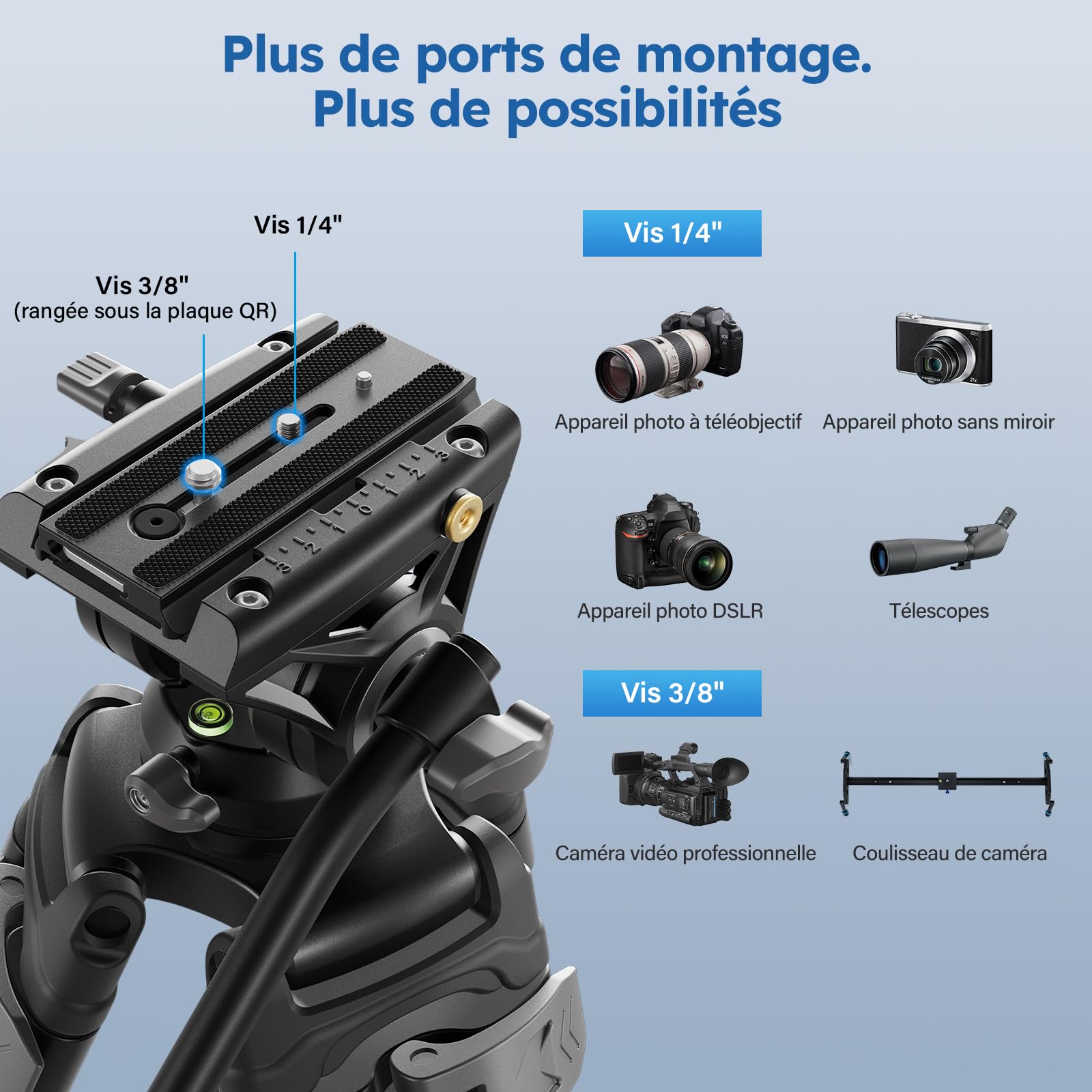 Trépied vidéo Robuste SIRUI avec tête Fluide – Construction Durable en Alliage d'aluminium, Hauteur réglable pour Un Enregistrement vidéo Fluide, Support Stable 22,0 LB (AVT-02)
