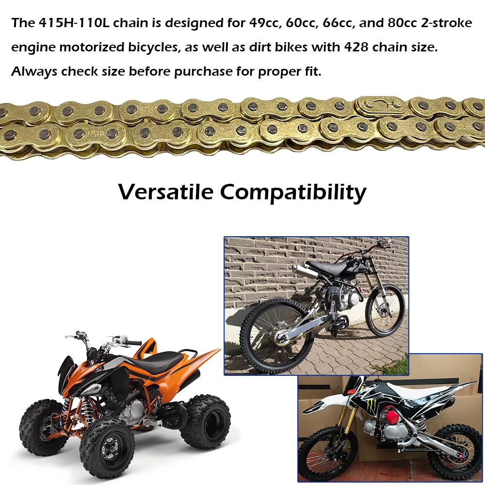 415H-110L Gold Chain with Connector Link for 49cc 60cc 66cc 80cc 2-Stroke Engine Motorized Bicycle Heavy Duty Racing Chain with 6 Chain Links with Chain Breaker — Amazon image 3