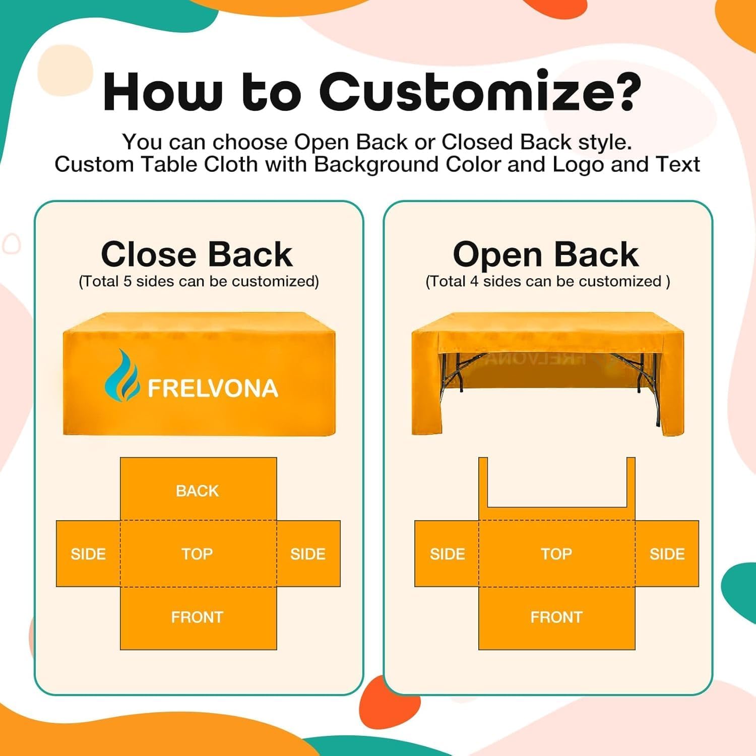 WANGHUI Personalized Custom Logo Table Cloth 6ft, Polyester, Rectangular, Custom Tablecloth Fitted with Your Business Logo